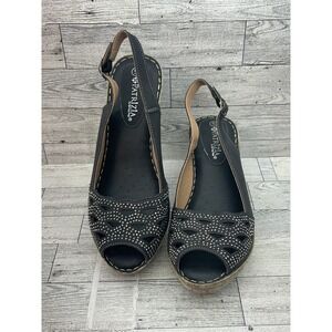 Patrizia Shoes Womens Sz 8.5-9 Black Iolite B-41 Wedge Sandals Studded Slingback